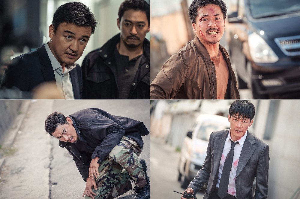 Poster Bad Guys: Vile City menampilkan Park Joong-hoon, Yang Ik-june, dan Kim Moo-yul